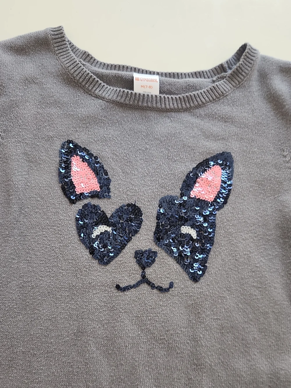 Gymboree Gray Dog Frenchie Knit Sweater Dress Medium 7 8